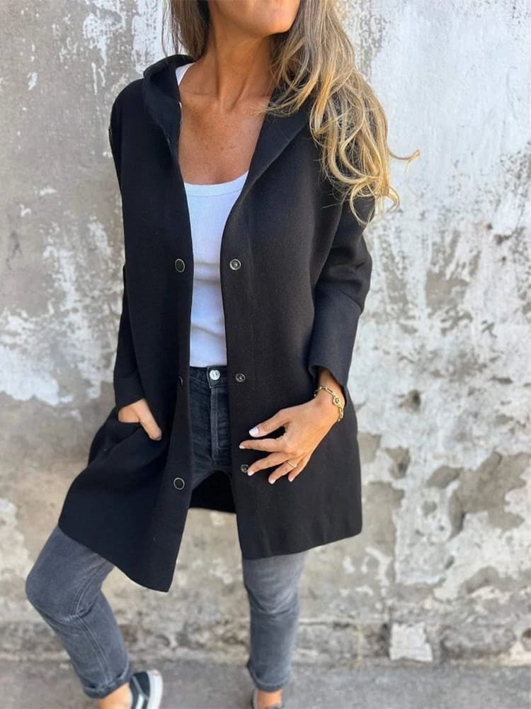 Polyester Blend Jacket - Button Front & Hood Blocks Wind