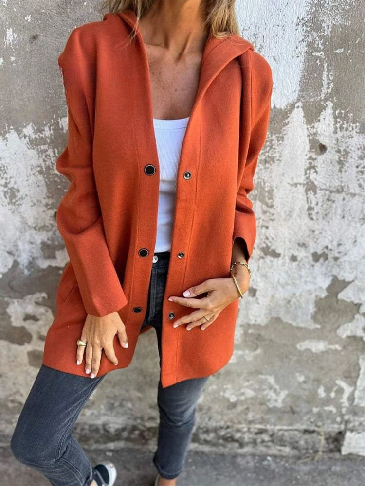 Polyester Blend Jacket - Button Front & Hood Blocks Wind