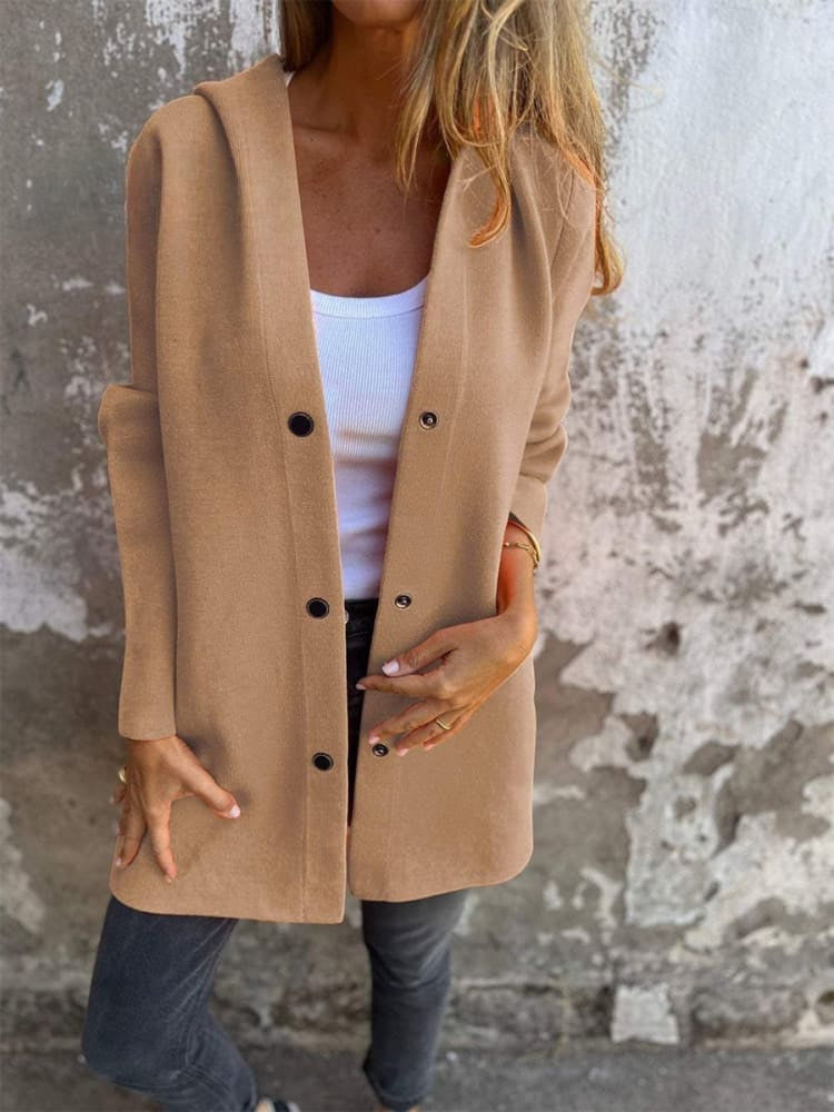 Polyester Blend Jacket - Button Front & Hood Blocks Wind