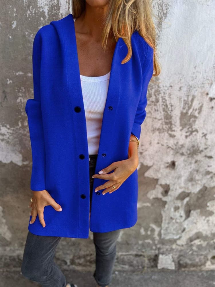 Polyester Blend Jacket - Button Front & Hood Blocks Wind