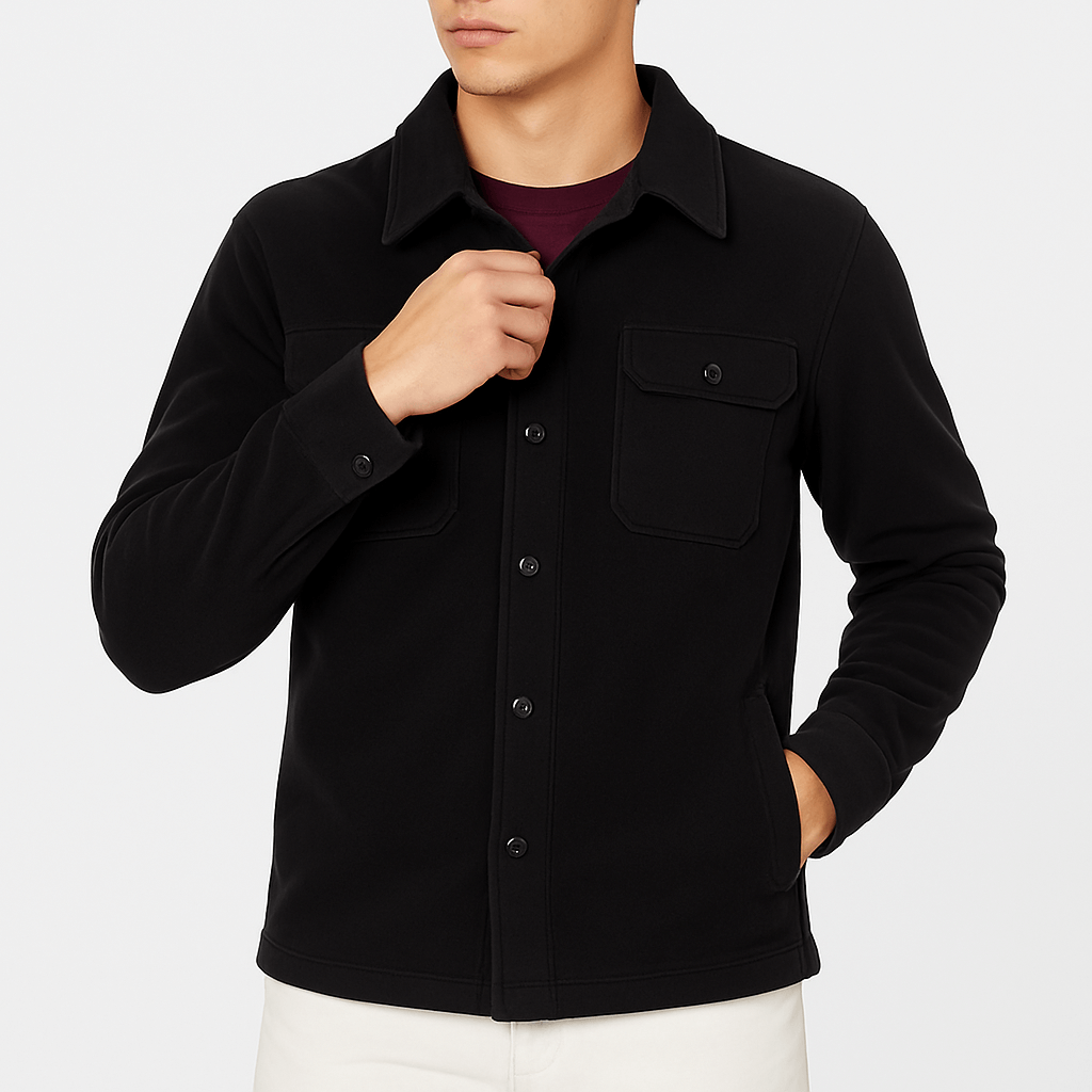 Polyester Blend Jacket - Turn Down Collar & Tailored Fit