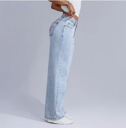 Polyester Blend Jeans - Bow Waist Accent And Easy Movement