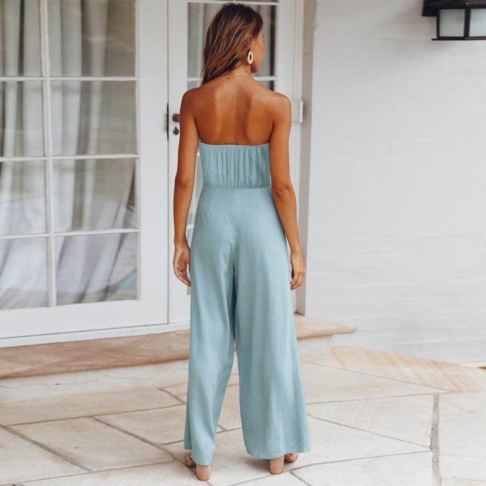 Polyester Blend Jumpsuit - Loose Cut & Easy Movement