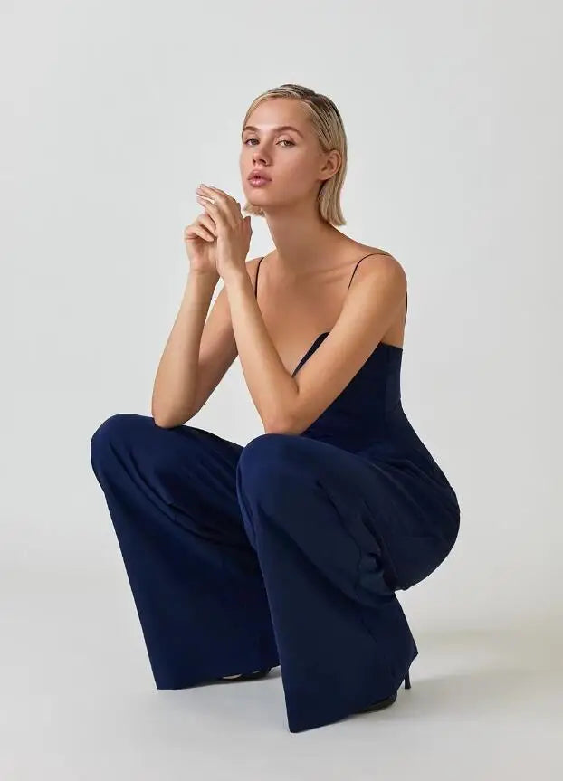 Polyester Blend Jumpsuit – Spaghetti Straps & Loose Legs