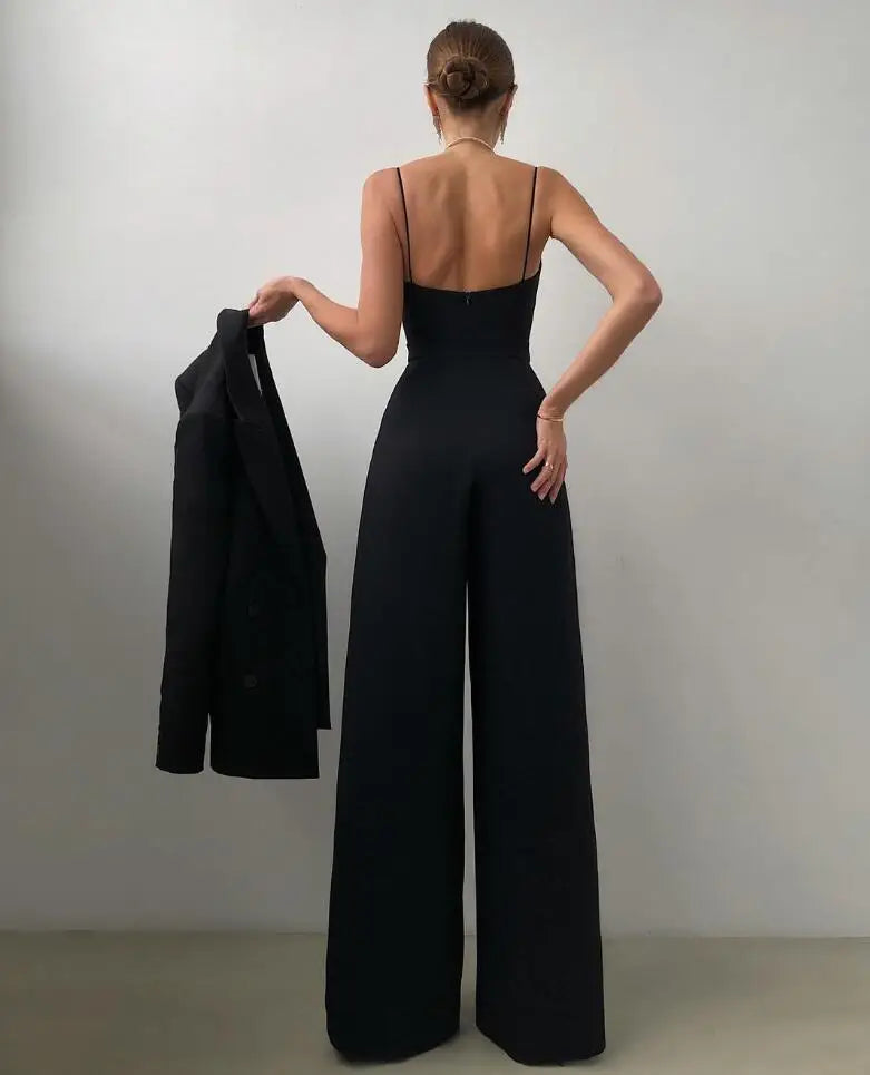 Polyester Blend Jumpsuit – Spaghetti Straps & Loose Legs