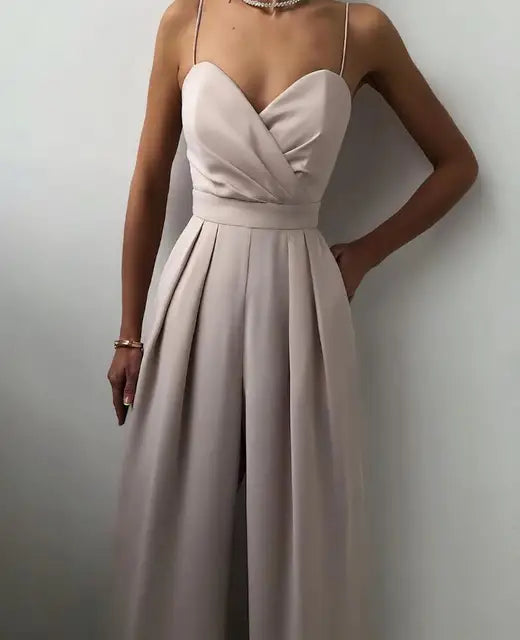 Polyester Blend Jumpsuit – Spaghetti Straps & Loose Legs