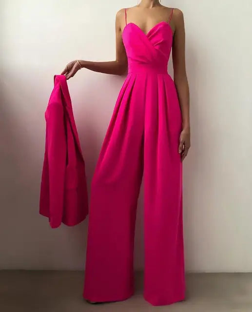 Polyester Blend Jumpsuit – Spaghetti Straps & Loose Legs