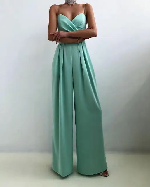 Polyester Blend Jumpsuit – Spaghetti Straps & Loose Legs