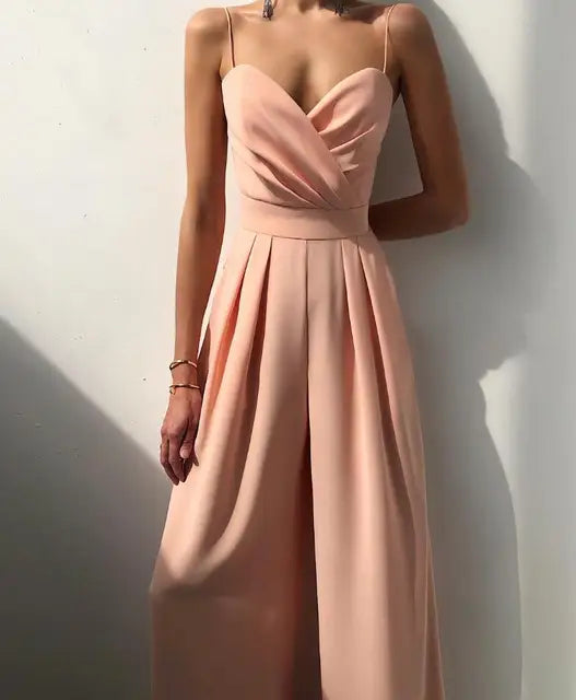 Polyester Blend Jumpsuit – Spaghetti Straps & Loose Legs