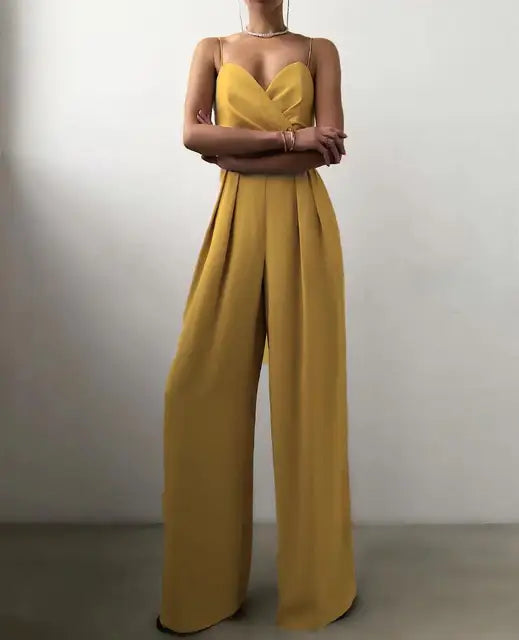 Polyester Blend Jumpsuit – Spaghetti Straps & Loose Legs