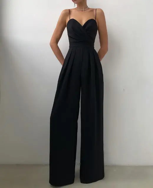 Polyester Blend Jumpsuit – Spaghetti Straps & Loose Legs