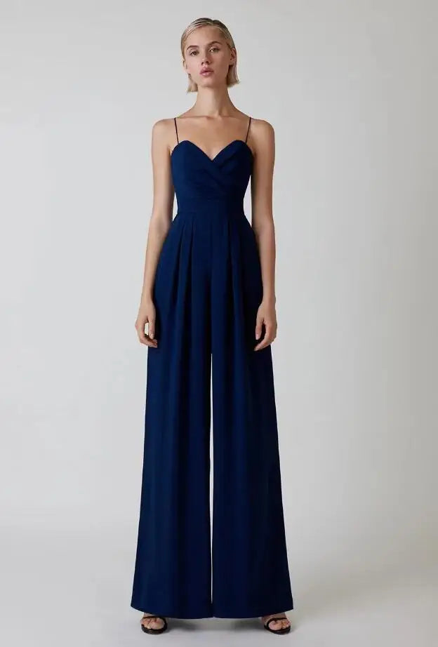 Polyester Blend Jumpsuit – Spaghetti Straps & Loose Legs