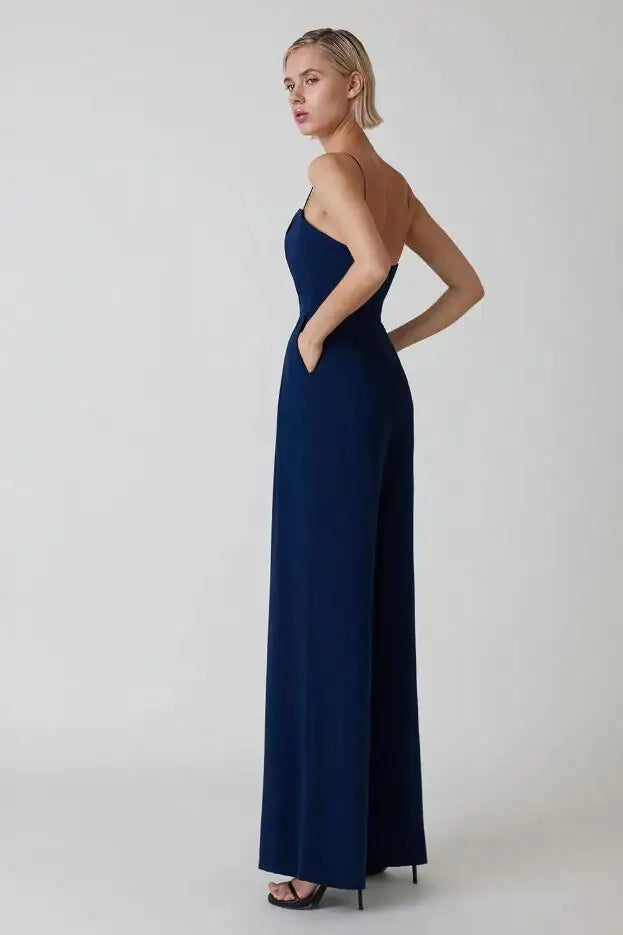 Polyester Blend Jumpsuit – Spaghetti Straps & Loose Legs