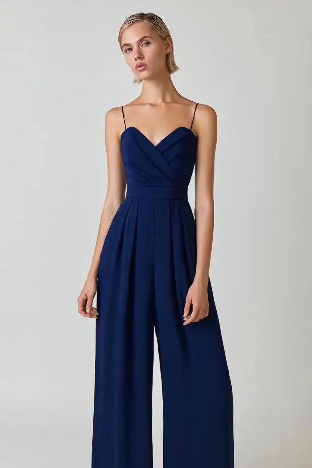 Polyester Blend Jumpsuit – Spaghetti Straps & Loose Legs