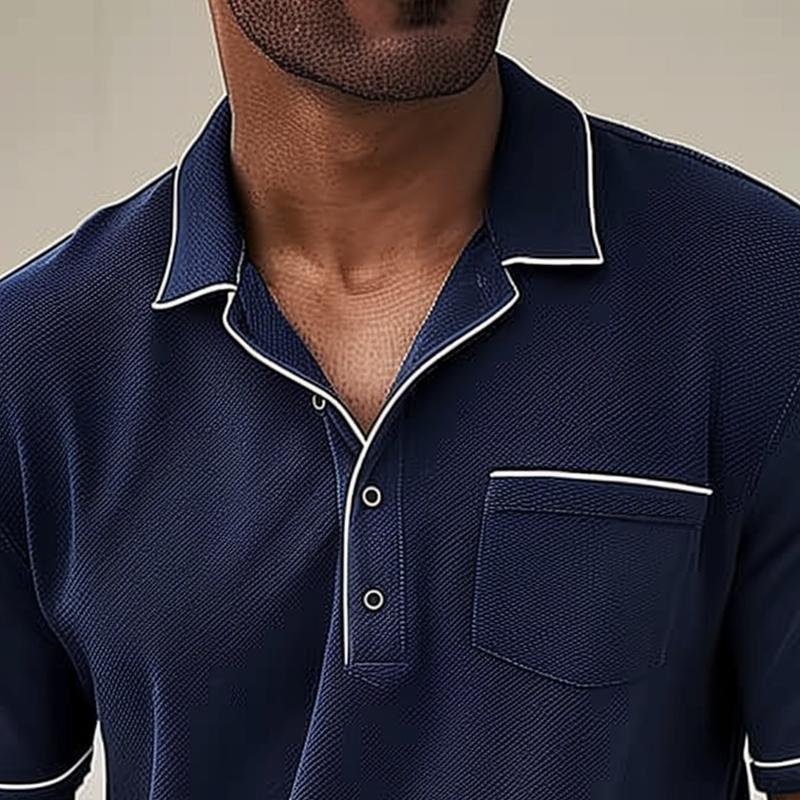 Polyester Blend Polo Shirt - Colorblock Panels & Layering