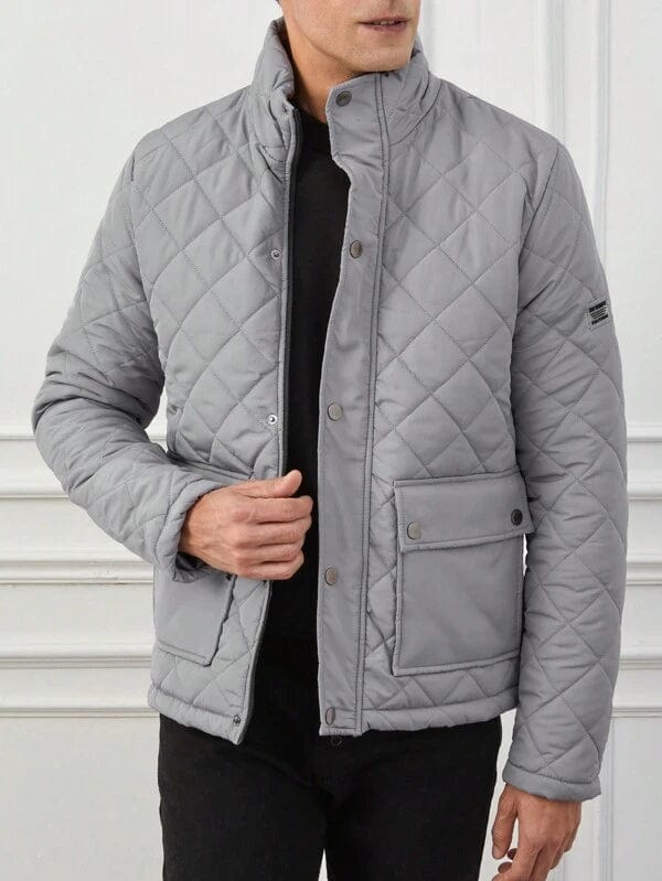 Polyester Blend Puffer Jacket – Quilted Body & High Collar