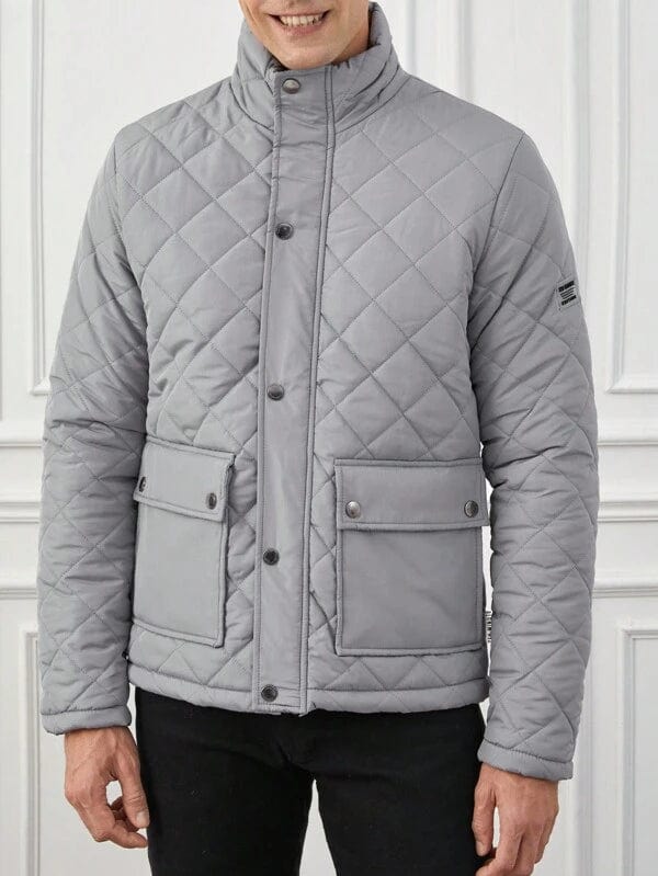 Polyester Blend Puffer Jacket – Quilted Body & High Collar