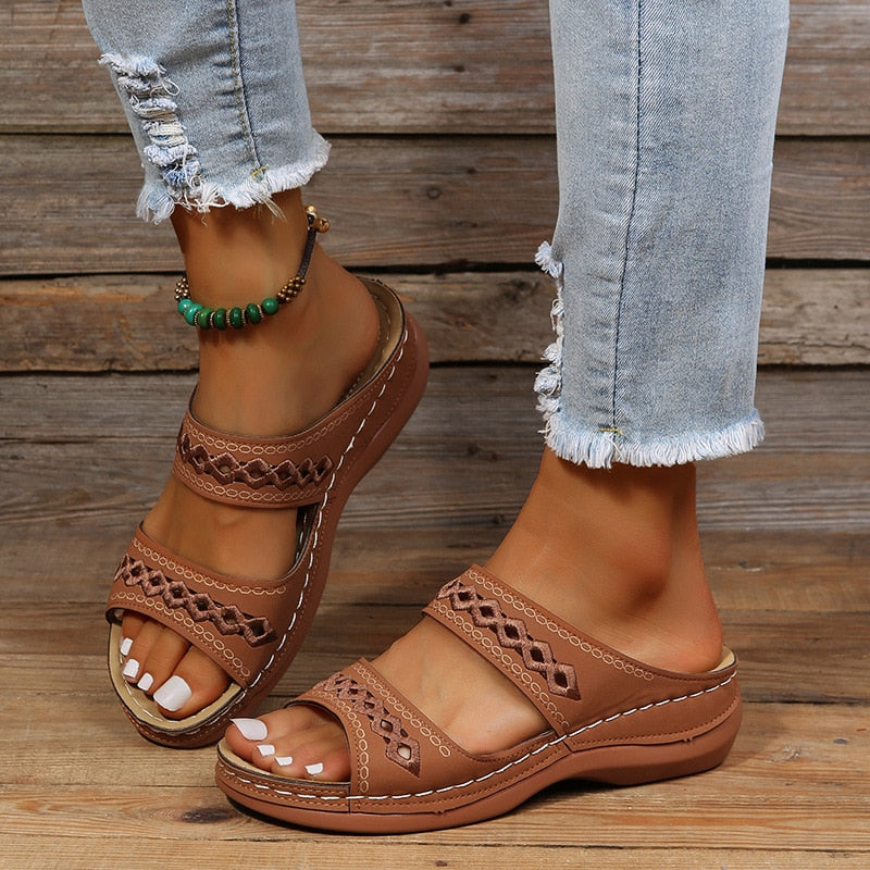 Polyester Blend Sandals – Slip On And Molded Arch Support