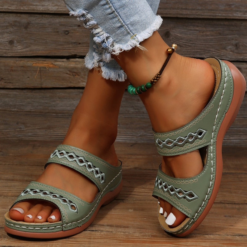 Polyester Blend Sandals – Slip On And Molded Arch Support