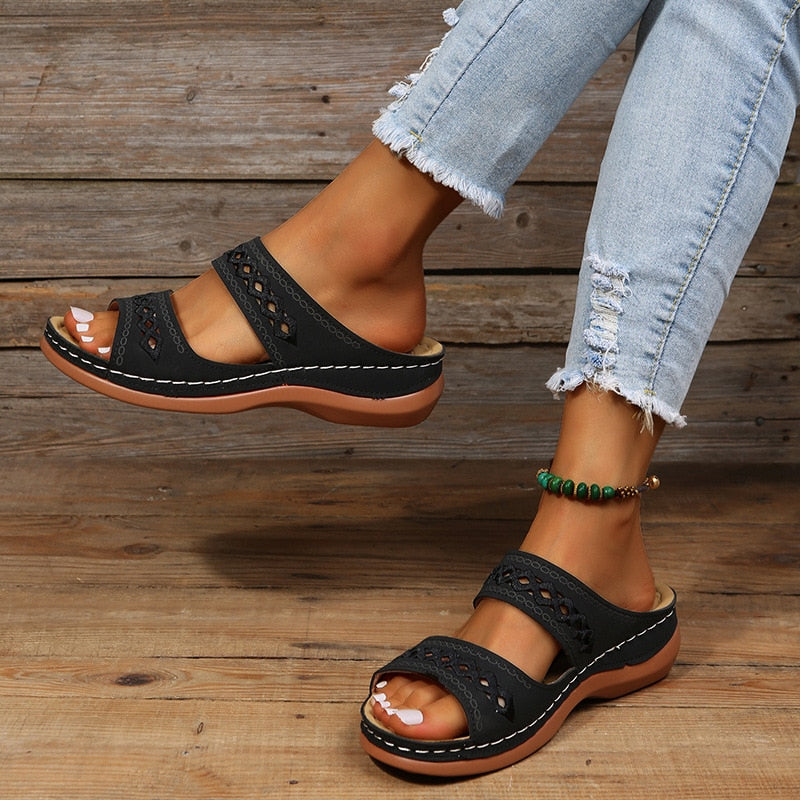 Polyester Blend Sandals – Slip On And Molded Arch Support