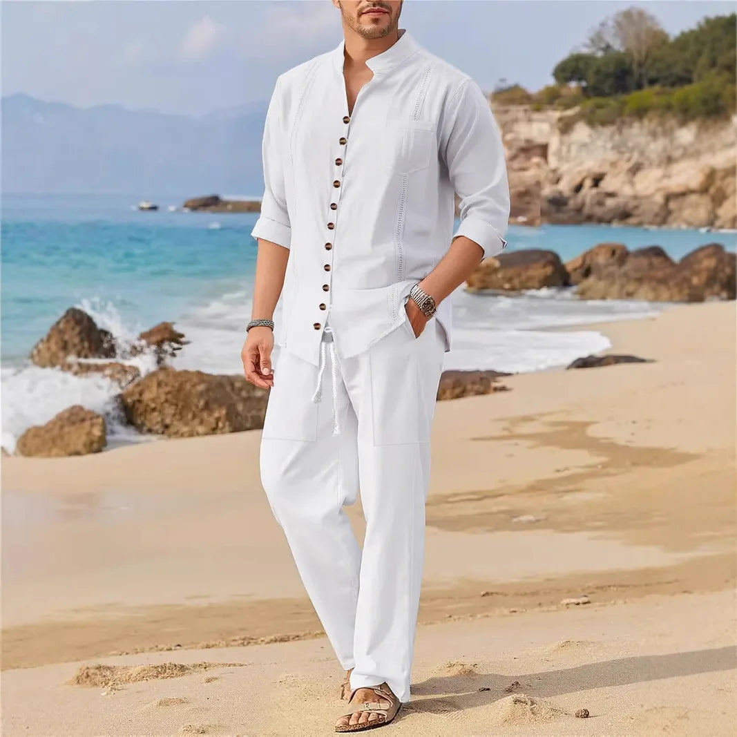 Polyester Blend Shirt – Cuban Collar And Roll Sleeve Fit