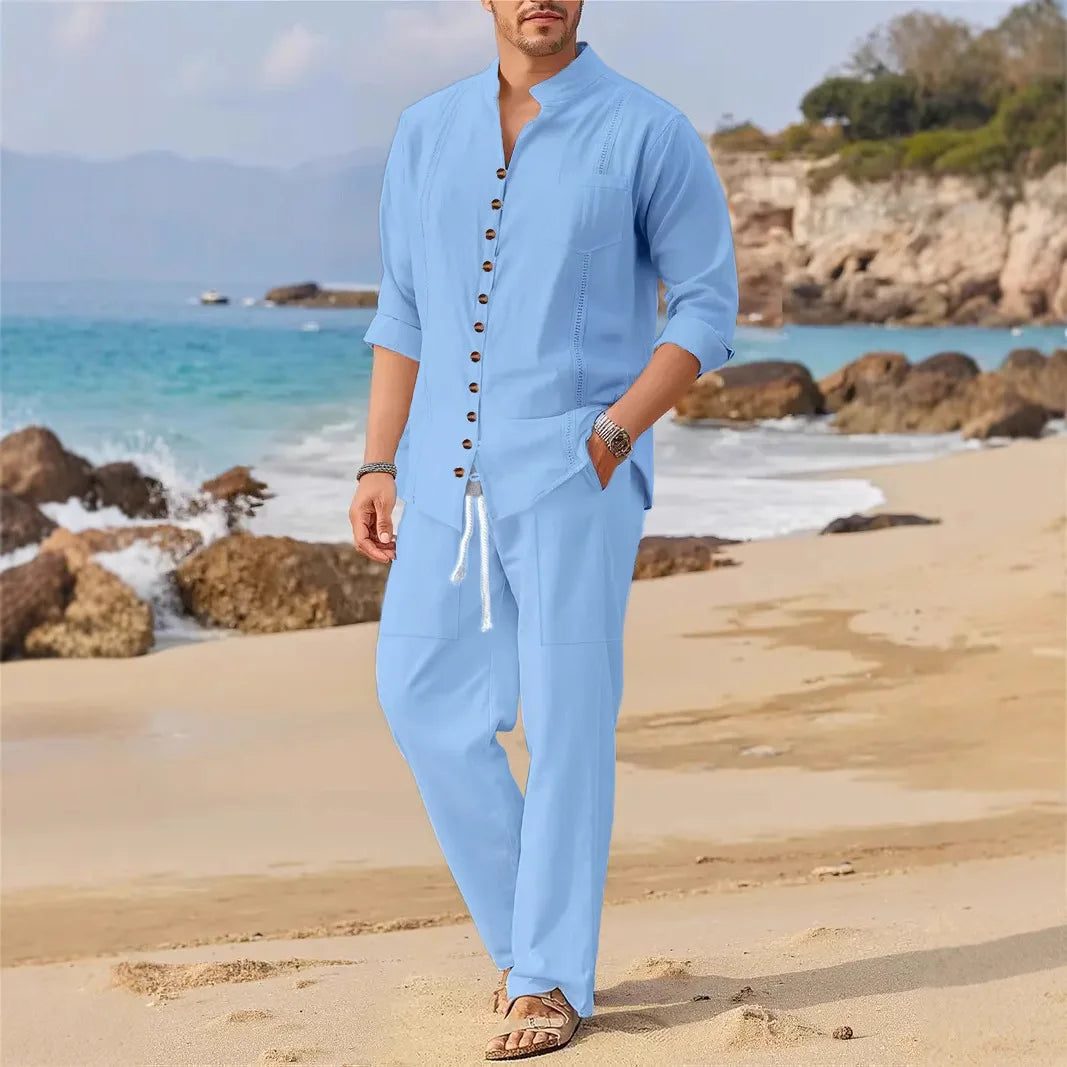Polyester Blend Shirt – Cuban Collar And Roll Sleeve Fit