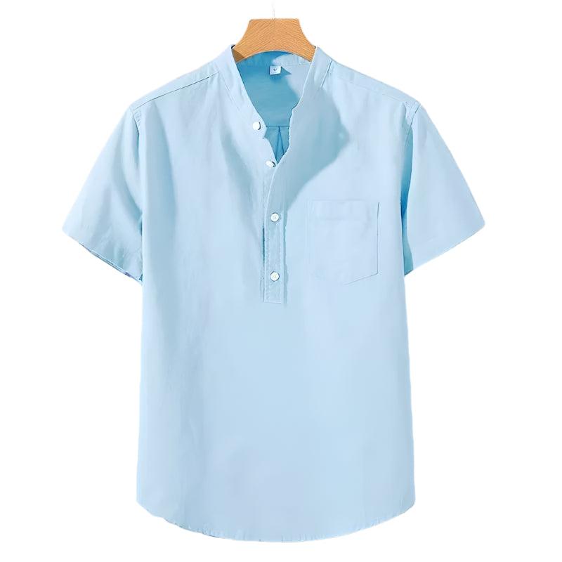 Polyester Blend Shirt - Stand Collar & Moves With You