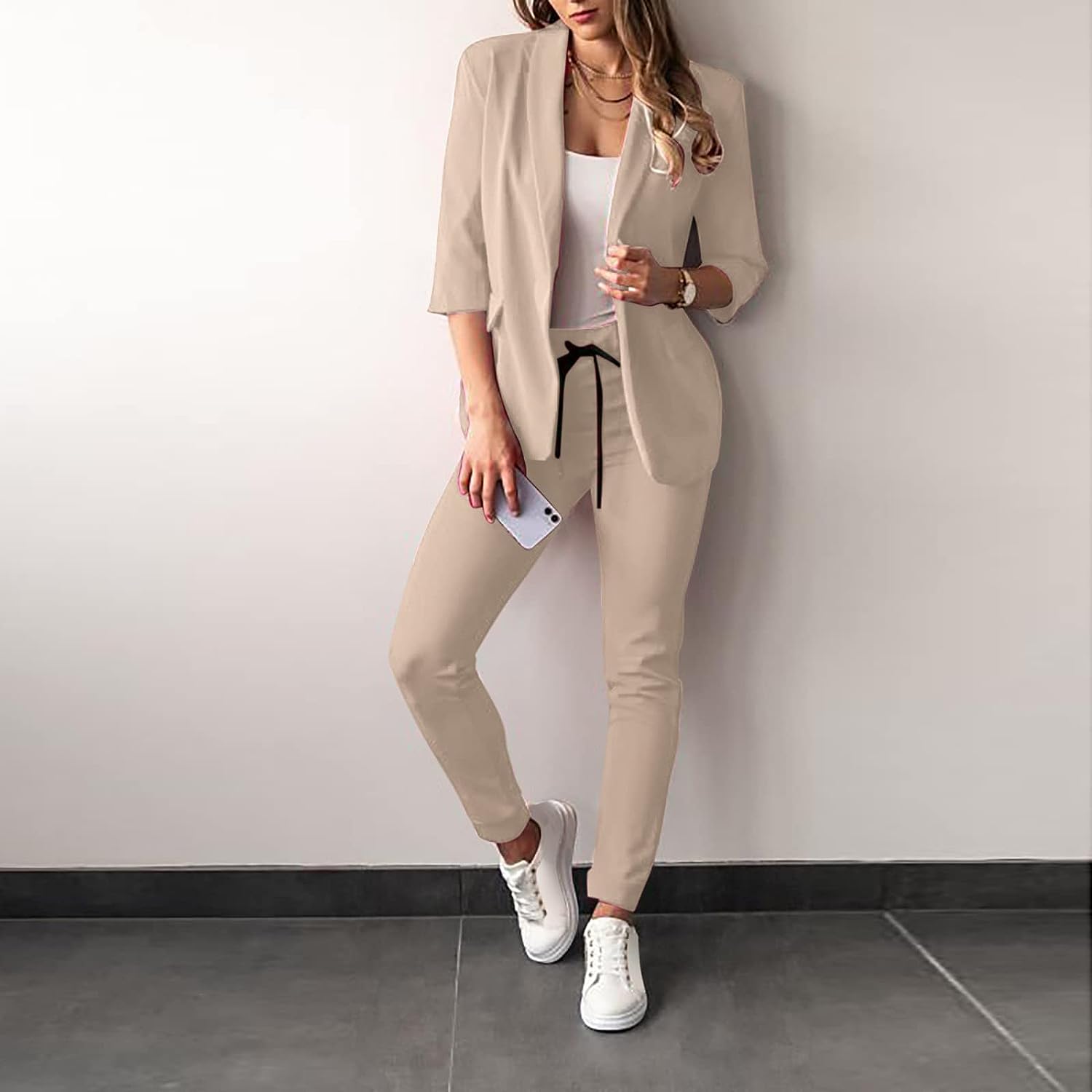 Polyester Blend Suit Set – Structured Blazer & Flexible Fit