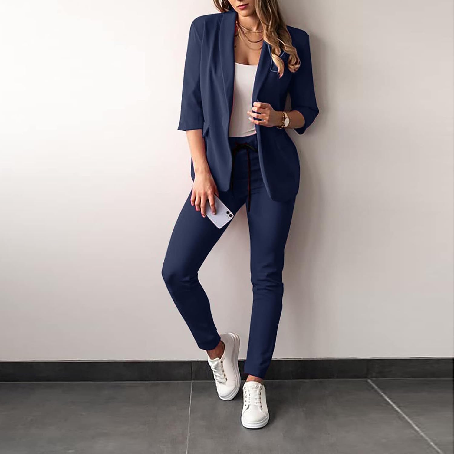 Polyester Blend Suit Set – Structured Blazer & Flexible Fit