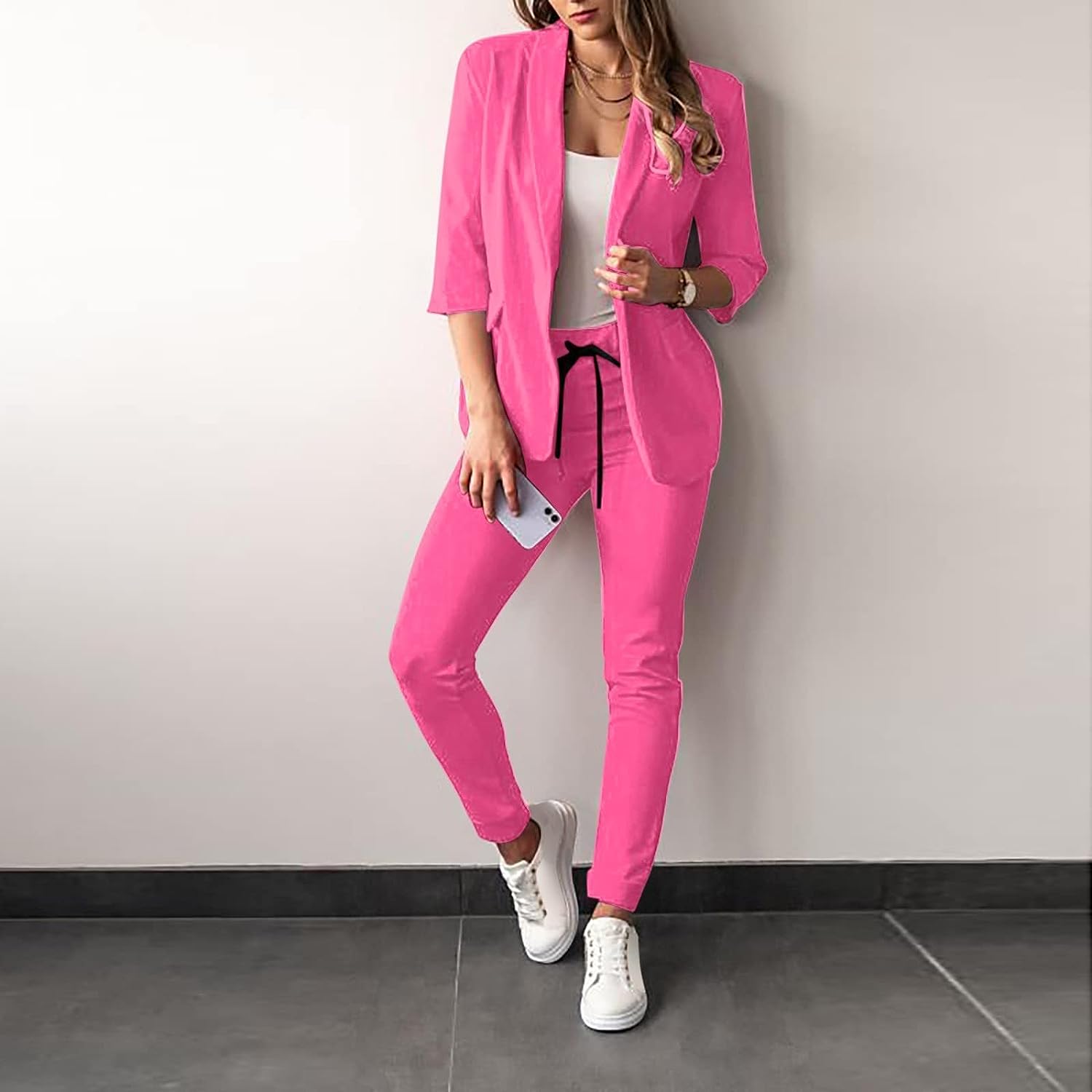 Polyester Blend Suit Set – Structured Blazer & Flexible Fit