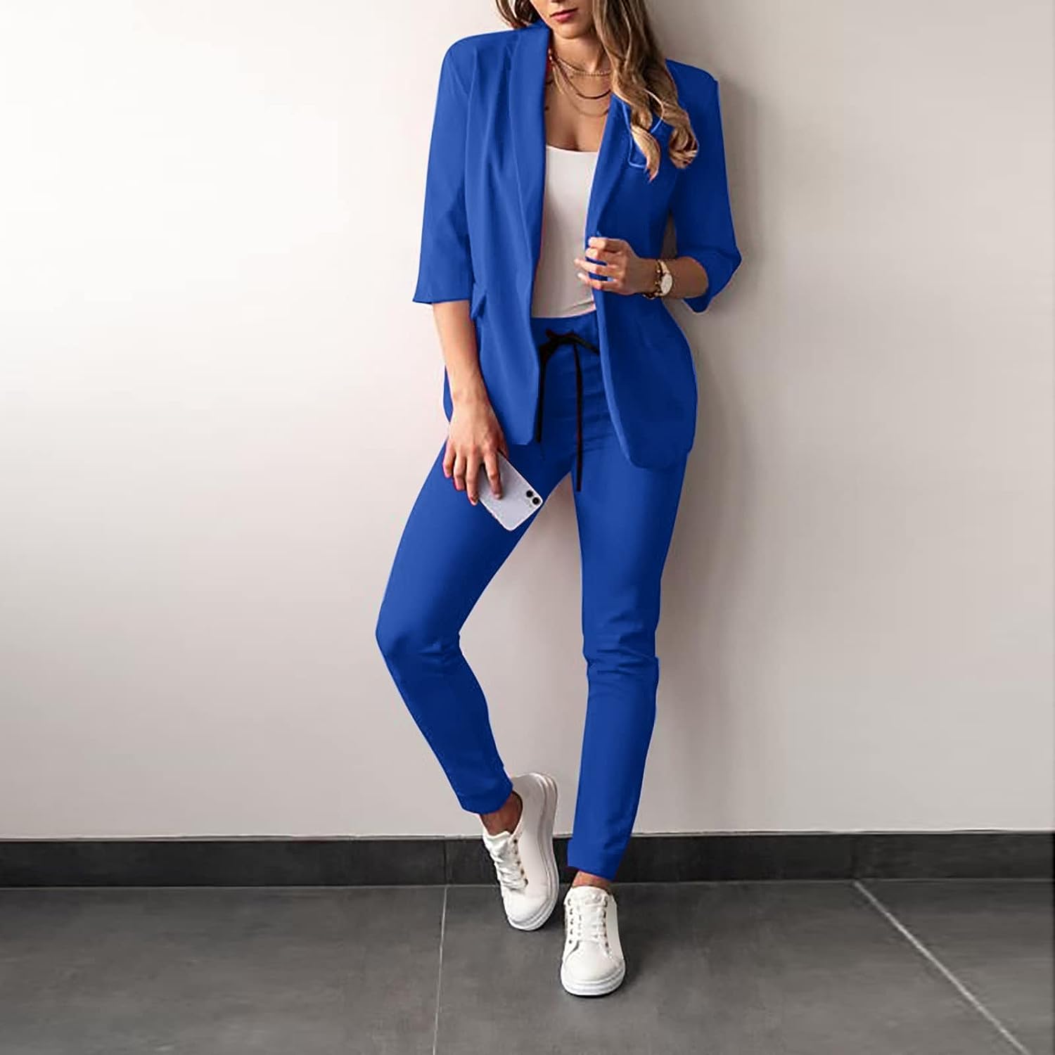 Polyester Blend Suit Set – Structured Blazer & Flexible Fit