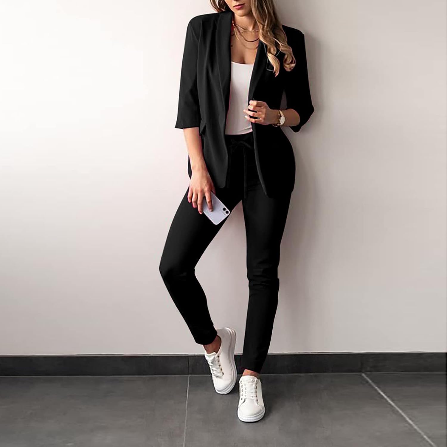 Polyester Blend Suit Set – Structured Blazer & Flexible Fit