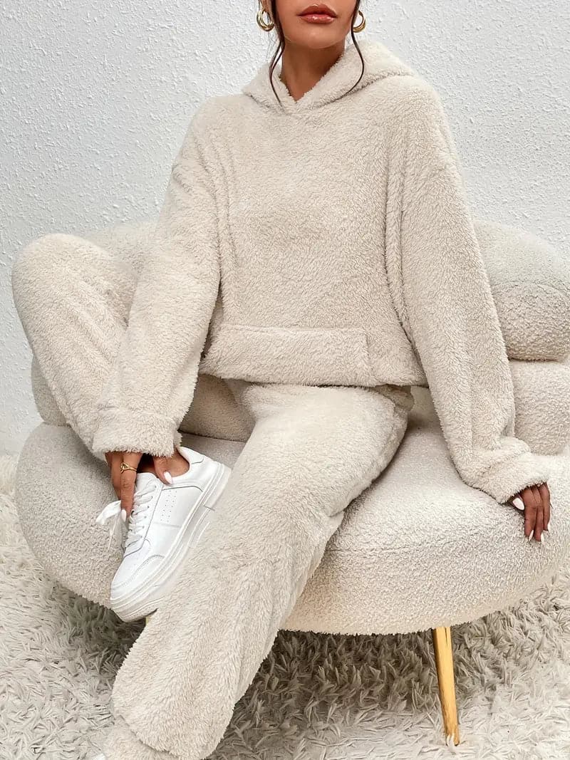 Polyester Blend Sweat Set - Hooded Top And Easy Movement