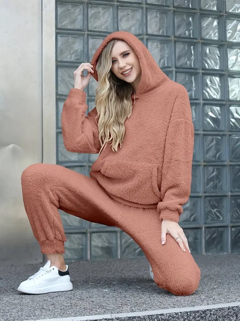 Polyester Blend Sweat Set - Hooded Top And Easy Movement