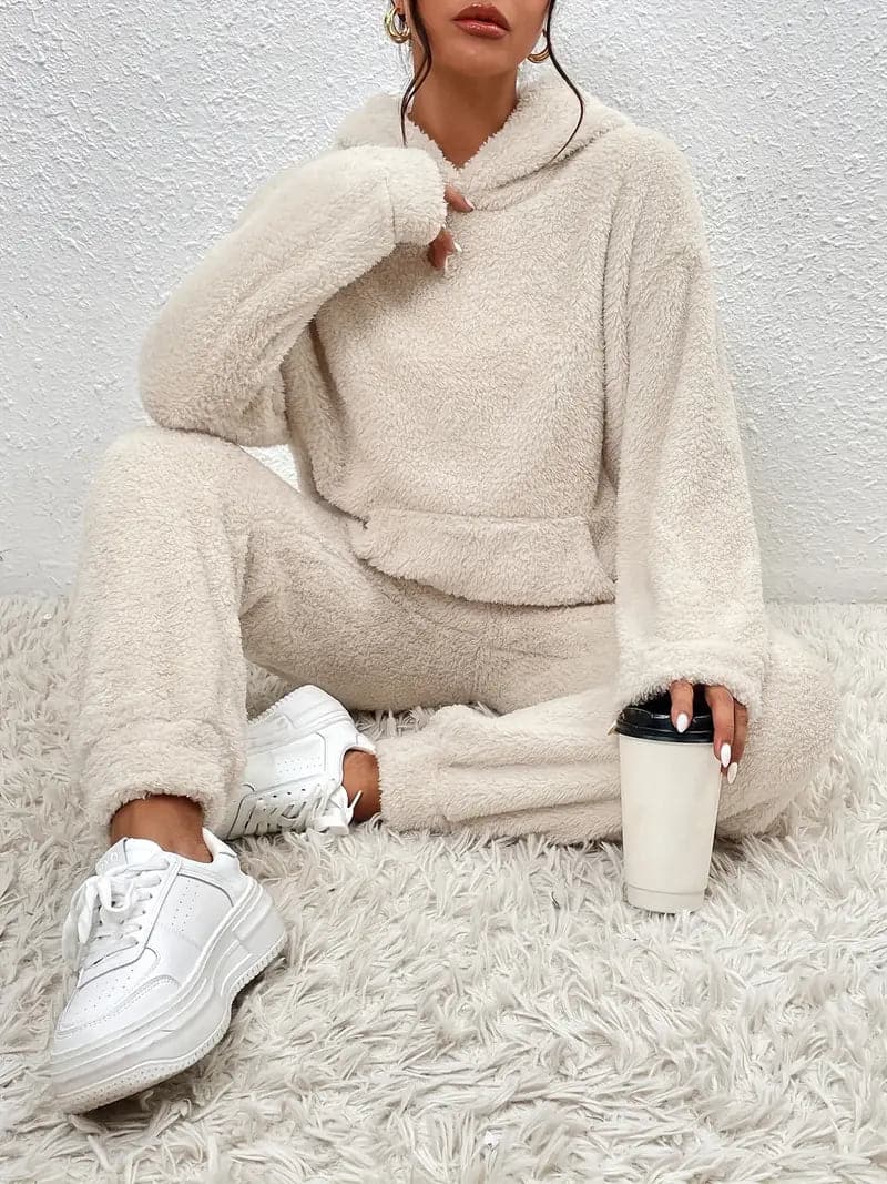Polyester Blend Sweat Set - Hooded Top And Easy Movement