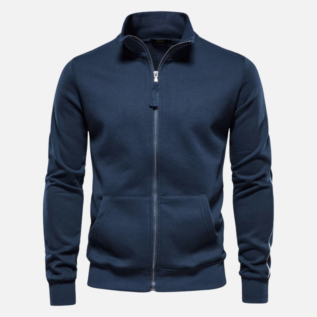 Polyester Blend Sweater - Half Zip And Neck Shield Design