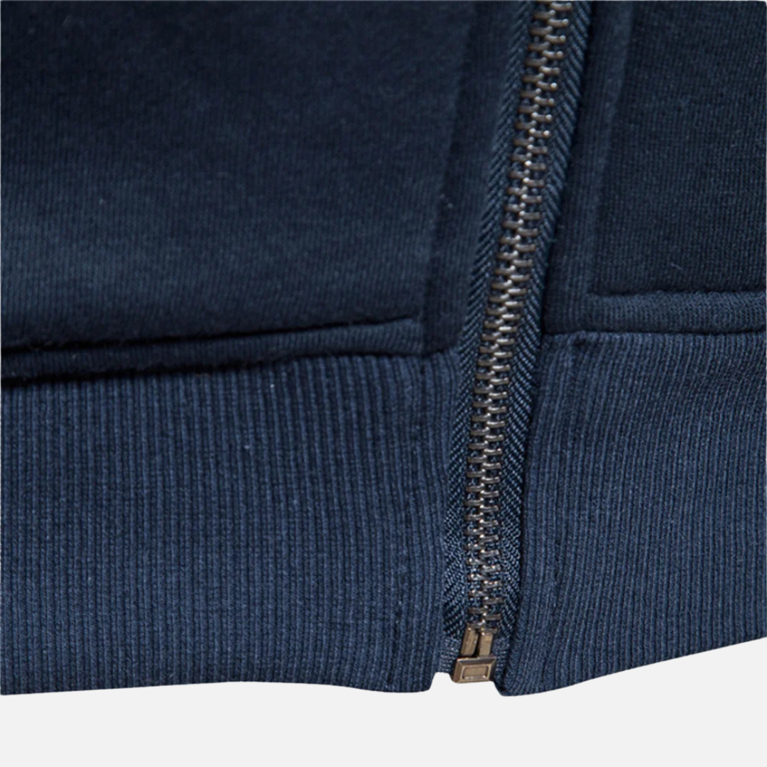 Polyester Blend Sweater - Half Zip And Neck Shield Design