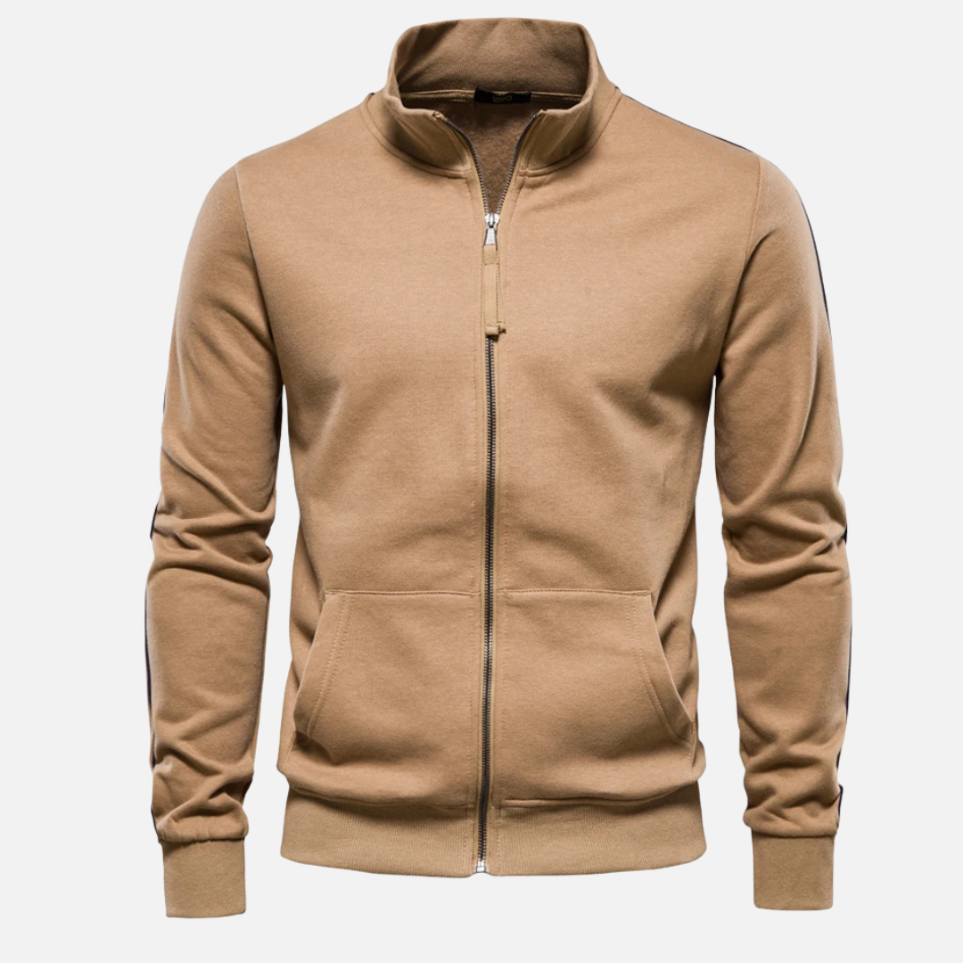 Polyester Blend Sweater - Half Zip And Neck Shield Design
