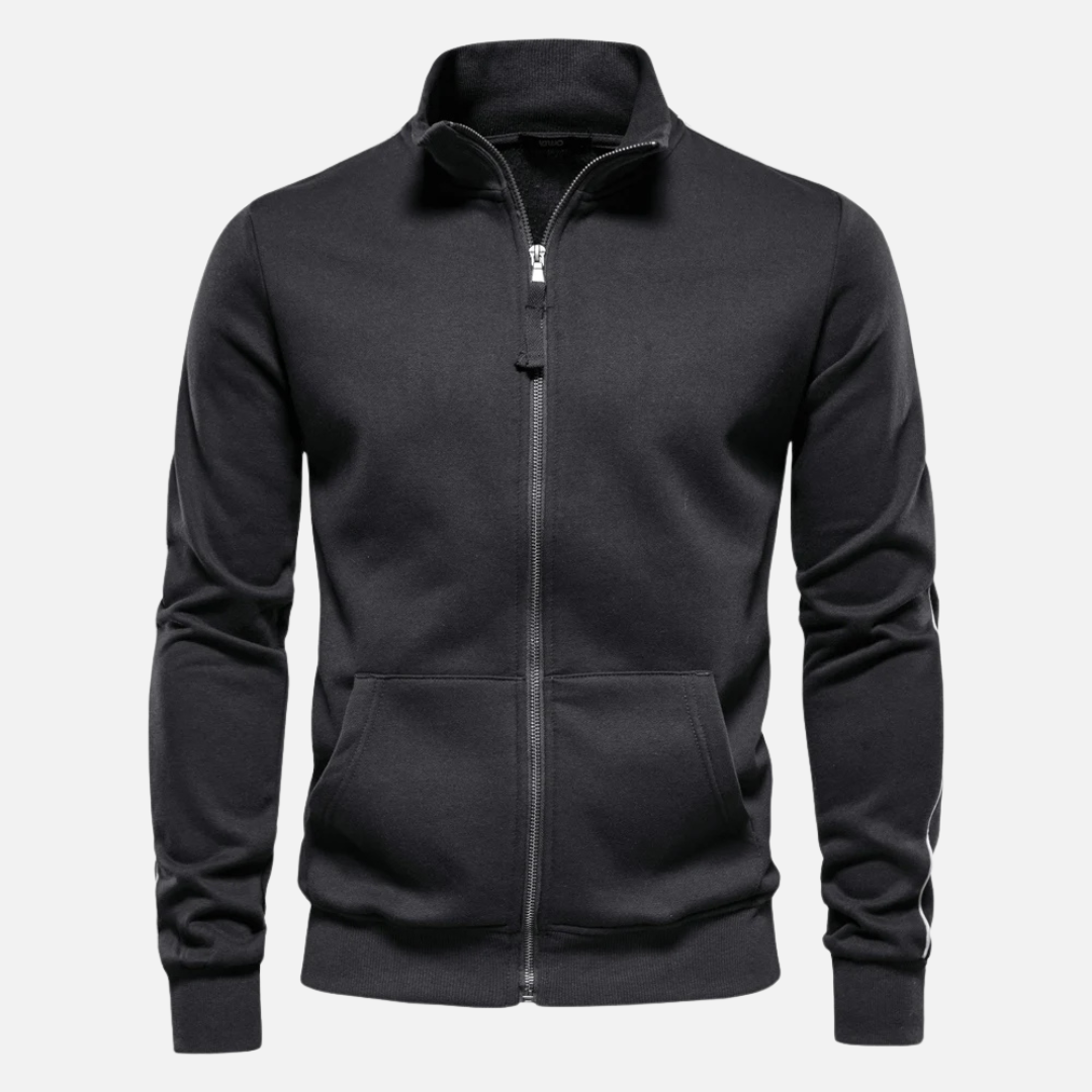 Polyester Blend Sweater - Half Zip And Neck Shield Design