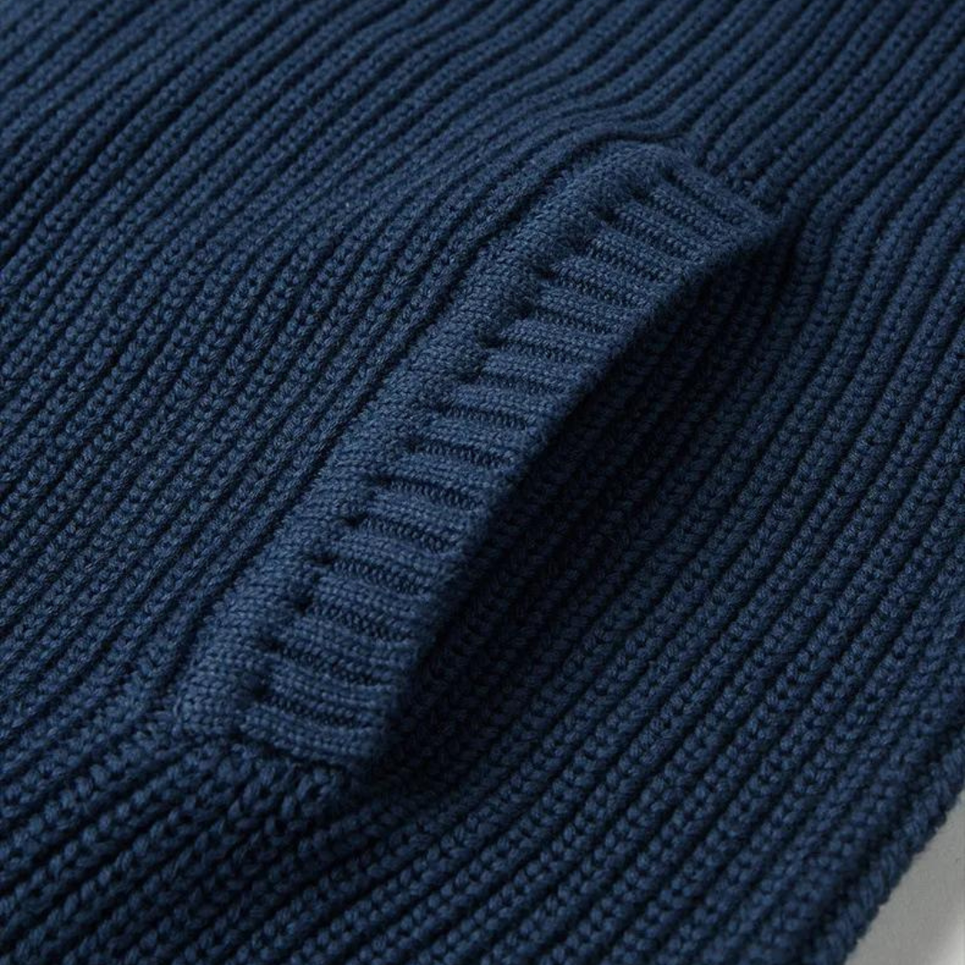 Polyester Blend Sweater - Horizontal Ribbed & Zip Neck