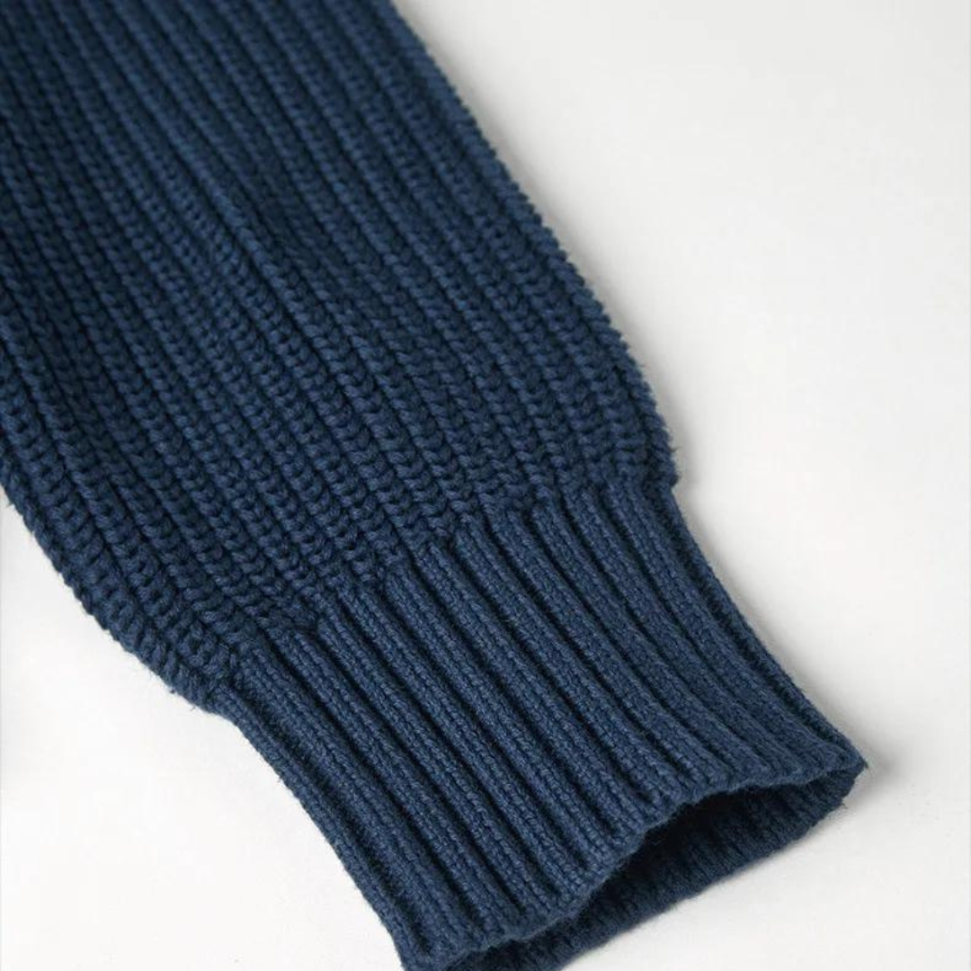 Polyester Blend Sweater - Horizontal Ribbed & Zip Neck