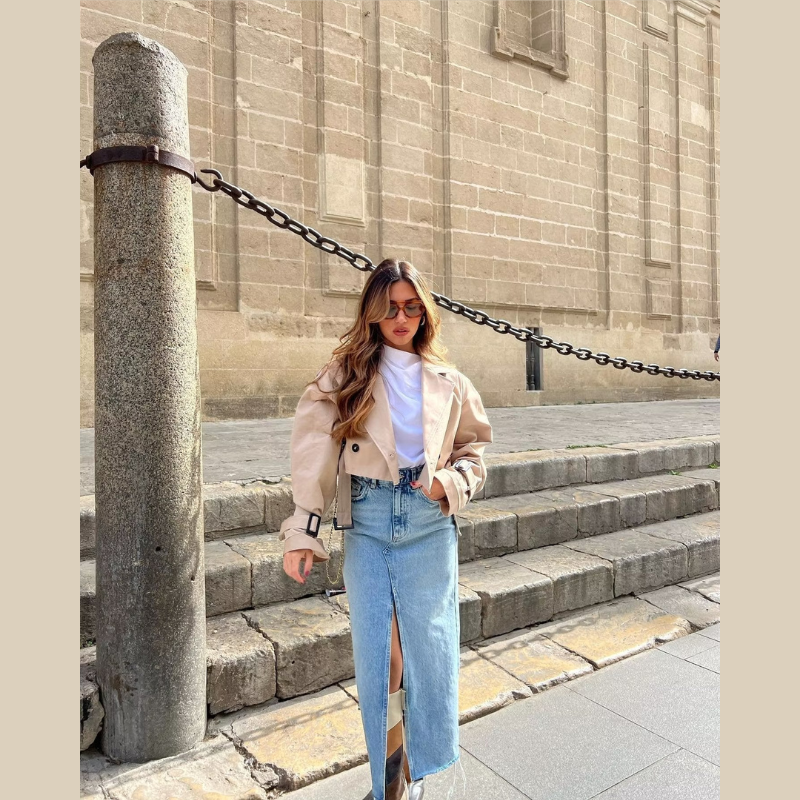 Polyester Blend Trench Coat - Short Cut & Easy Movement