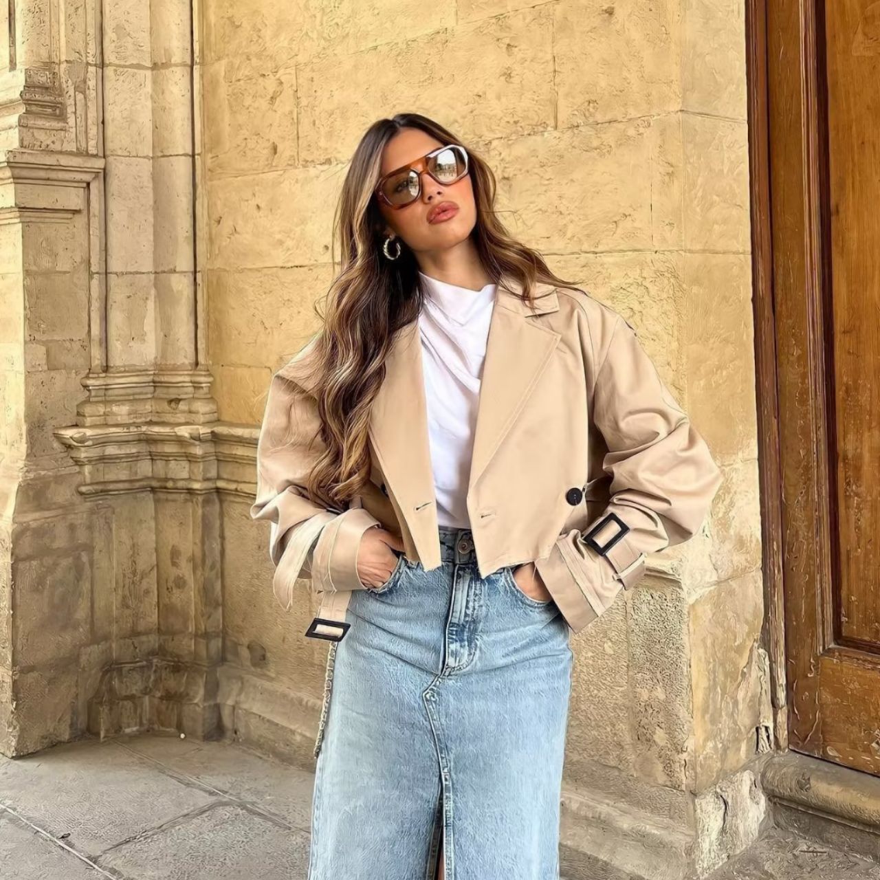 Polyester Blend Trench Coat - Short Cut & Easy Movement