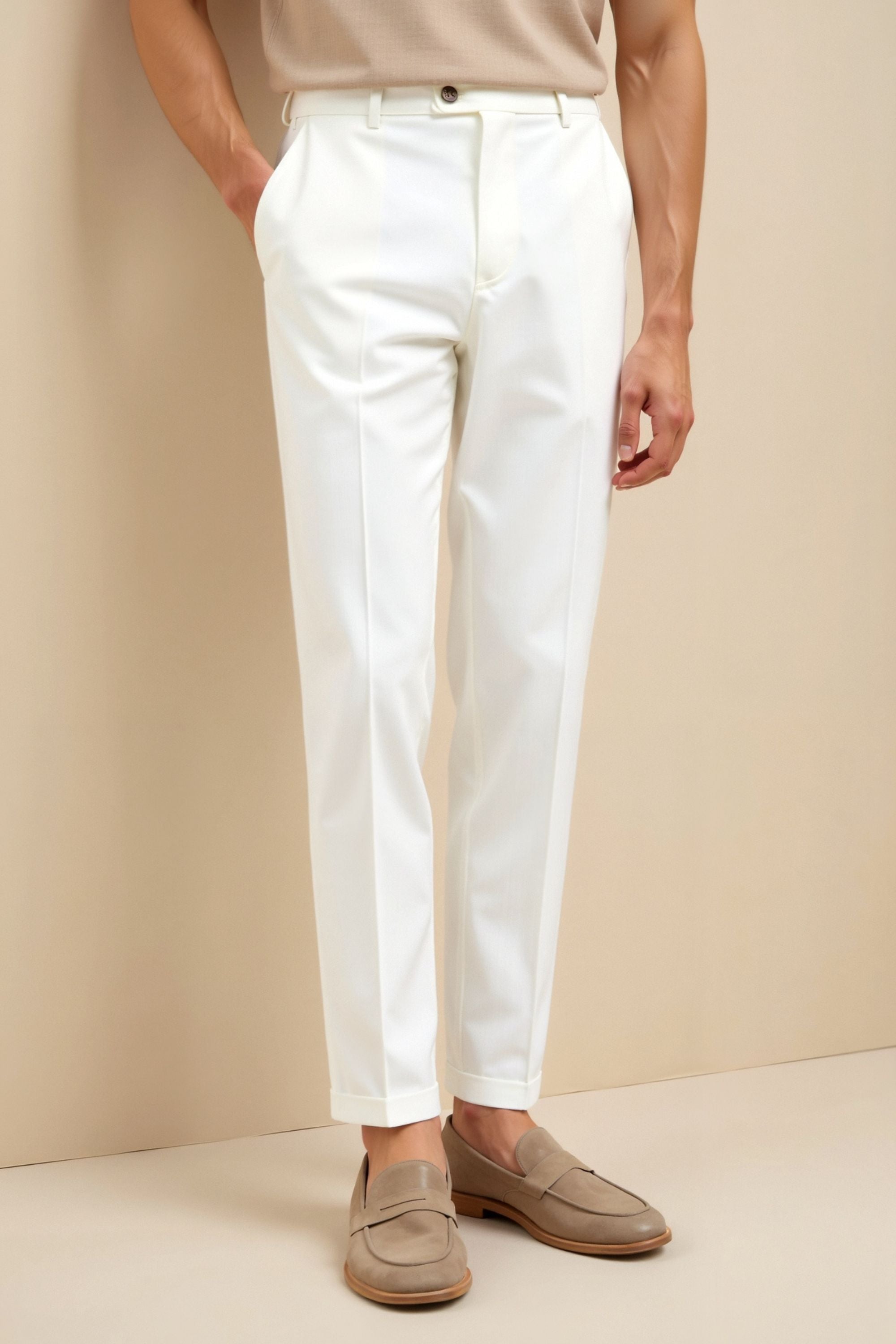 Polyester Blend Trousers - Slim Ankle & Functional Pockets