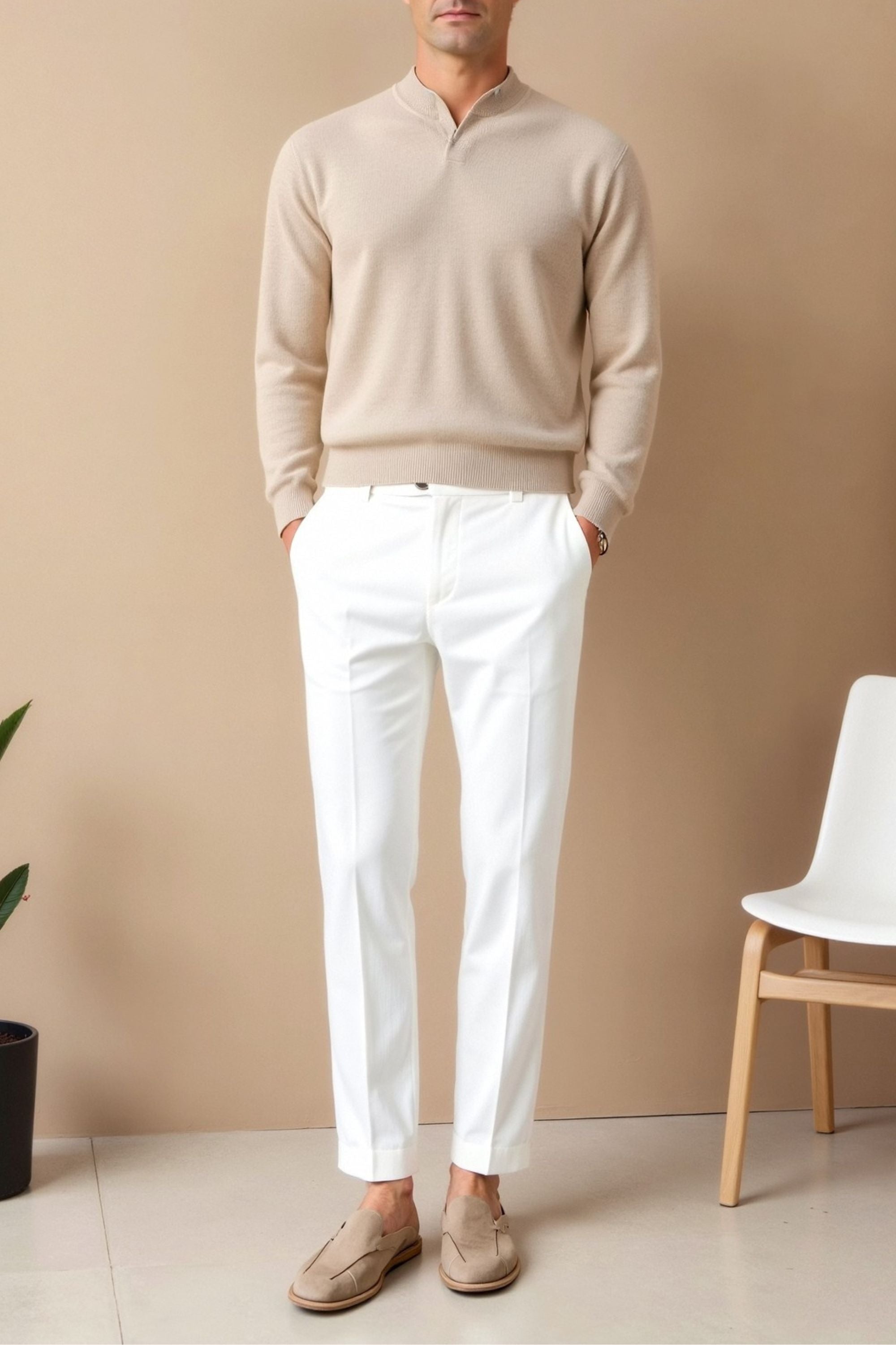 Polyester Blend Trousers - Slim Ankle & Functional Pockets