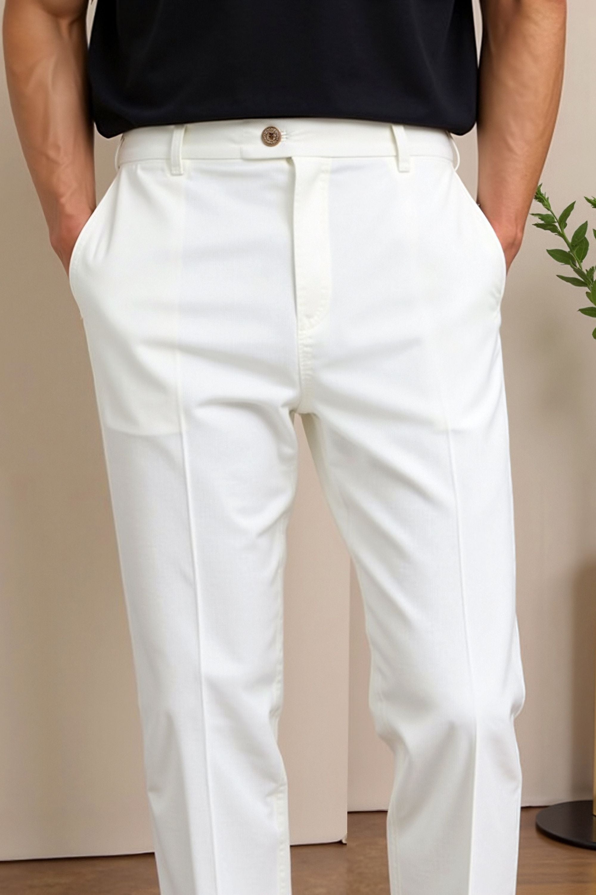Polyester Blend Trousers - Slim Ankle & Functional Pockets