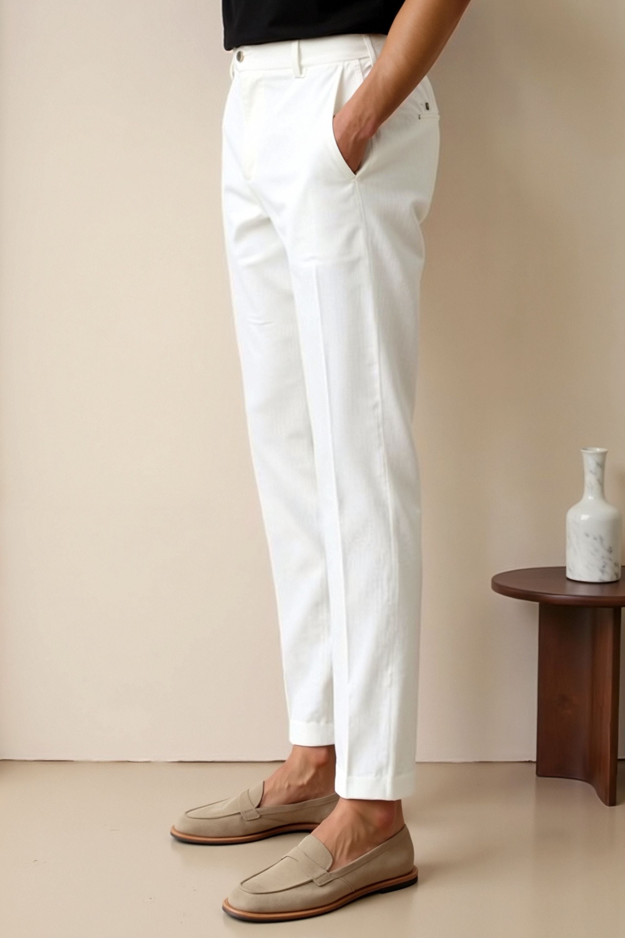 Polyester Blend Trousers - Slim Ankle & Functional Pockets