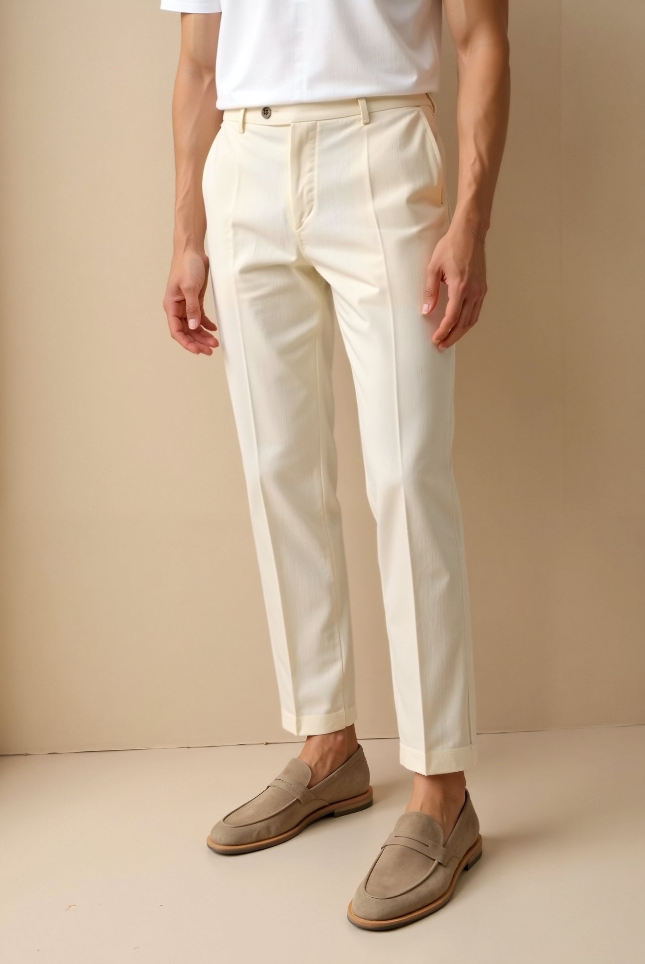 Polyester Blend Trousers - Slim Ankle & Functional Pockets