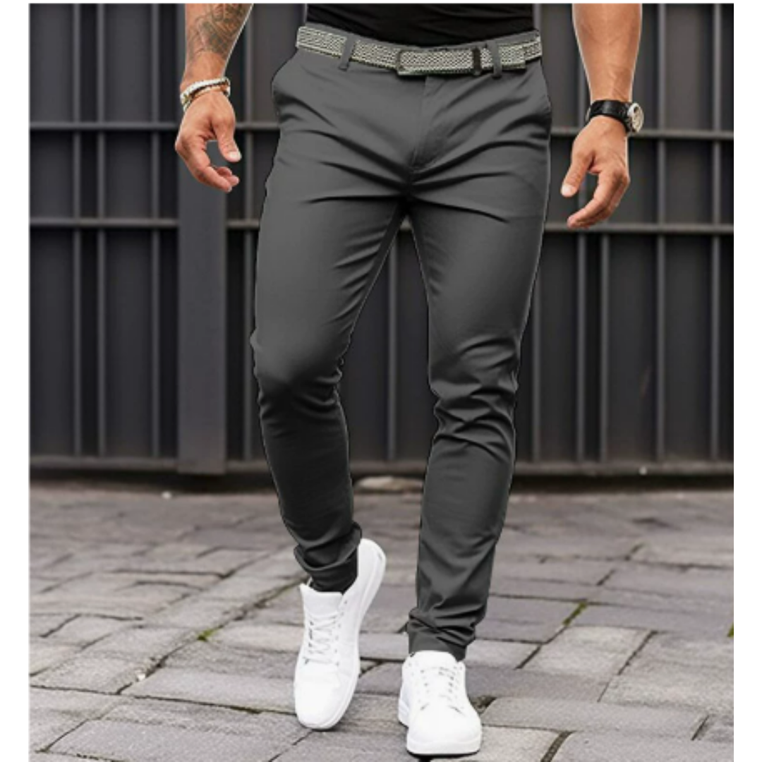 Polyester Blend Trousers - Straight Leg And Secure Waist
