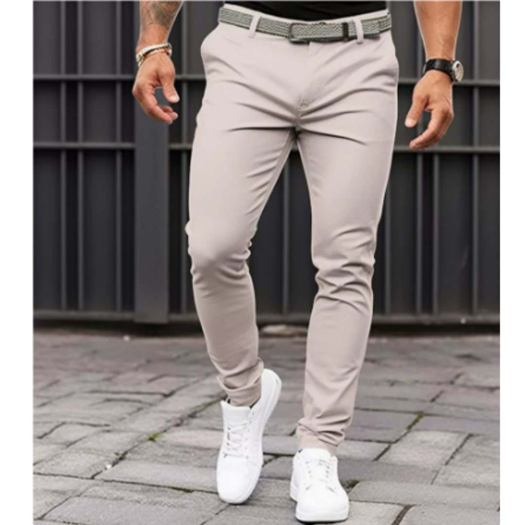 Polyester Blend Trousers - Straight Leg And Secure Waist